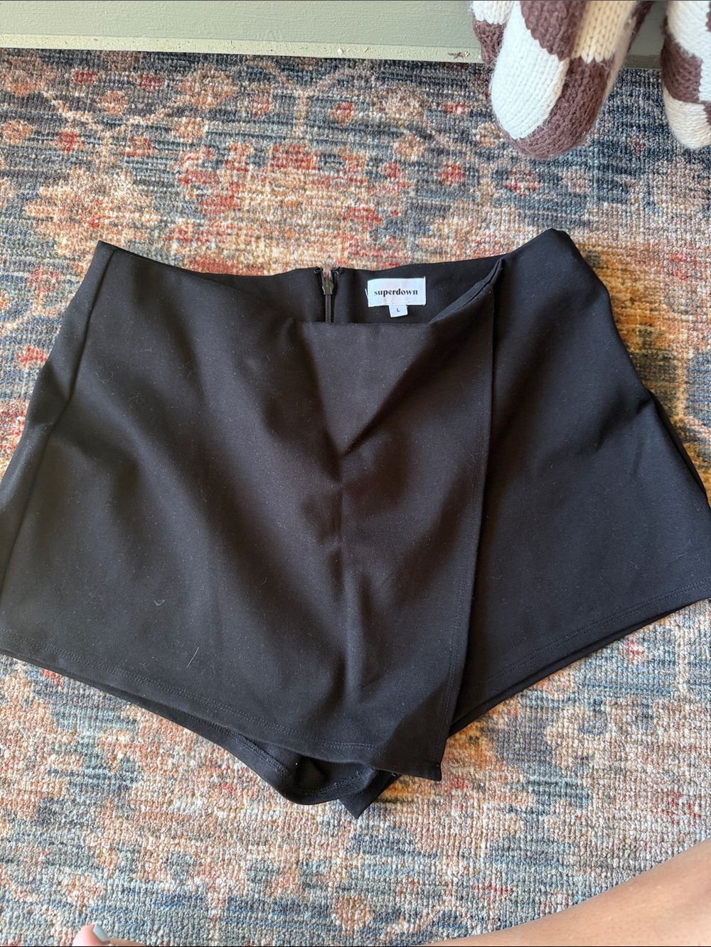 superdown Black Asymmetrical Wrap Skort Shorts